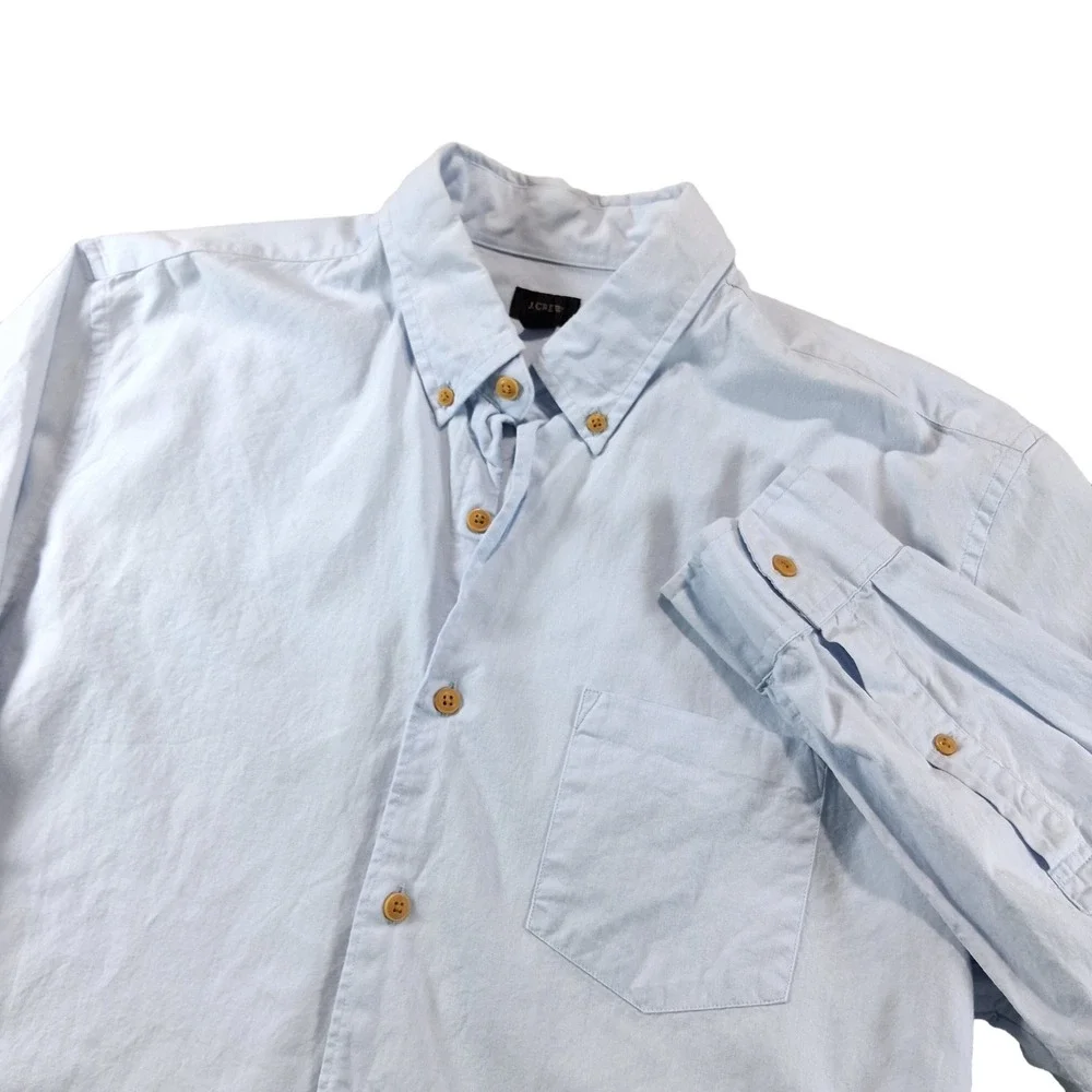 J.Crew Button Down Shirt Men L Light Blue Brown Button Old Money Long Sleeve